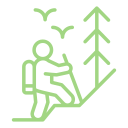 Cartoon figure hiking in a forest