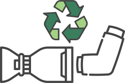 Icon of an inhaler and the recycle symbol